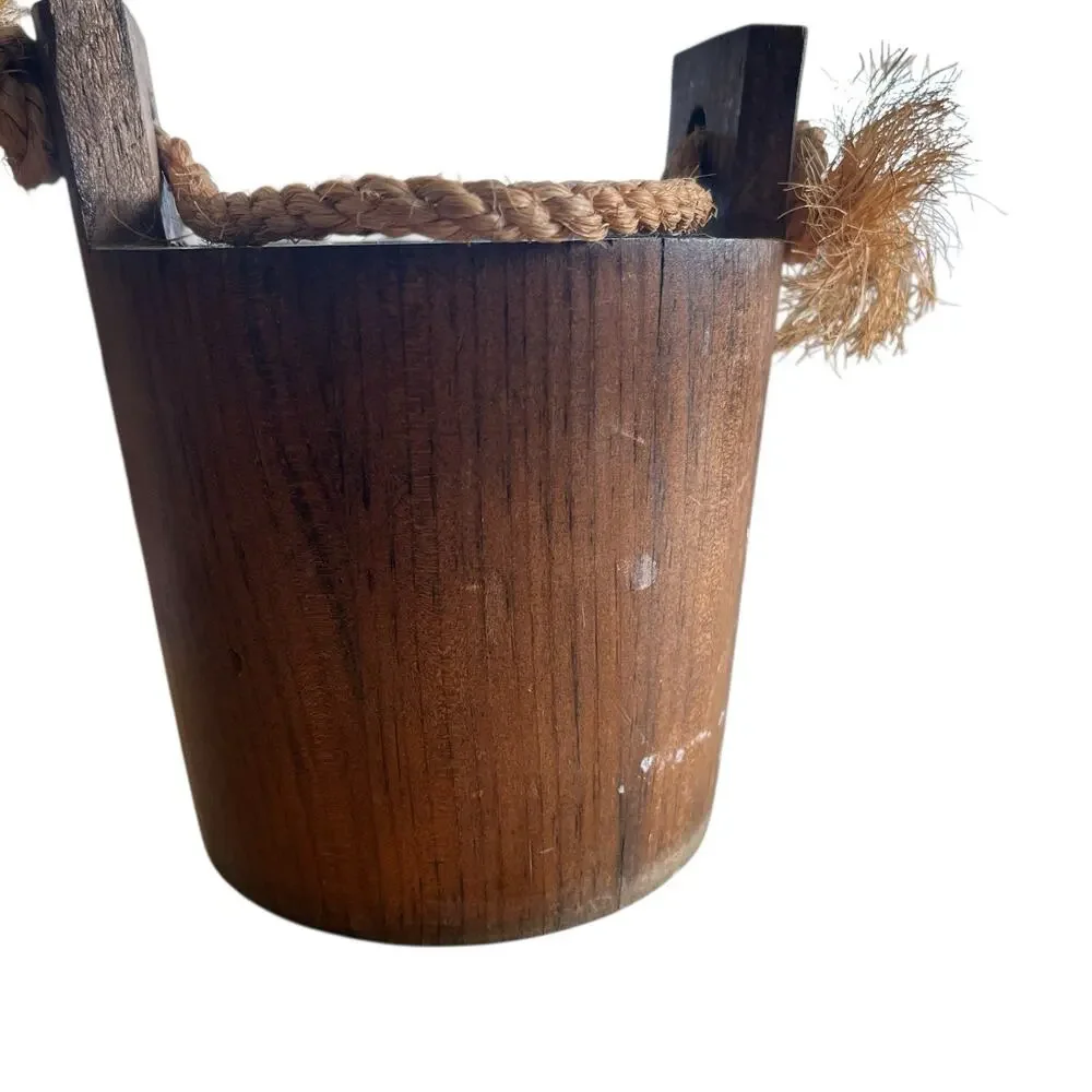 Wooden Bucket Cow Painted Retro 80s Tole Painted Kitsch Handmade Mauve Chic